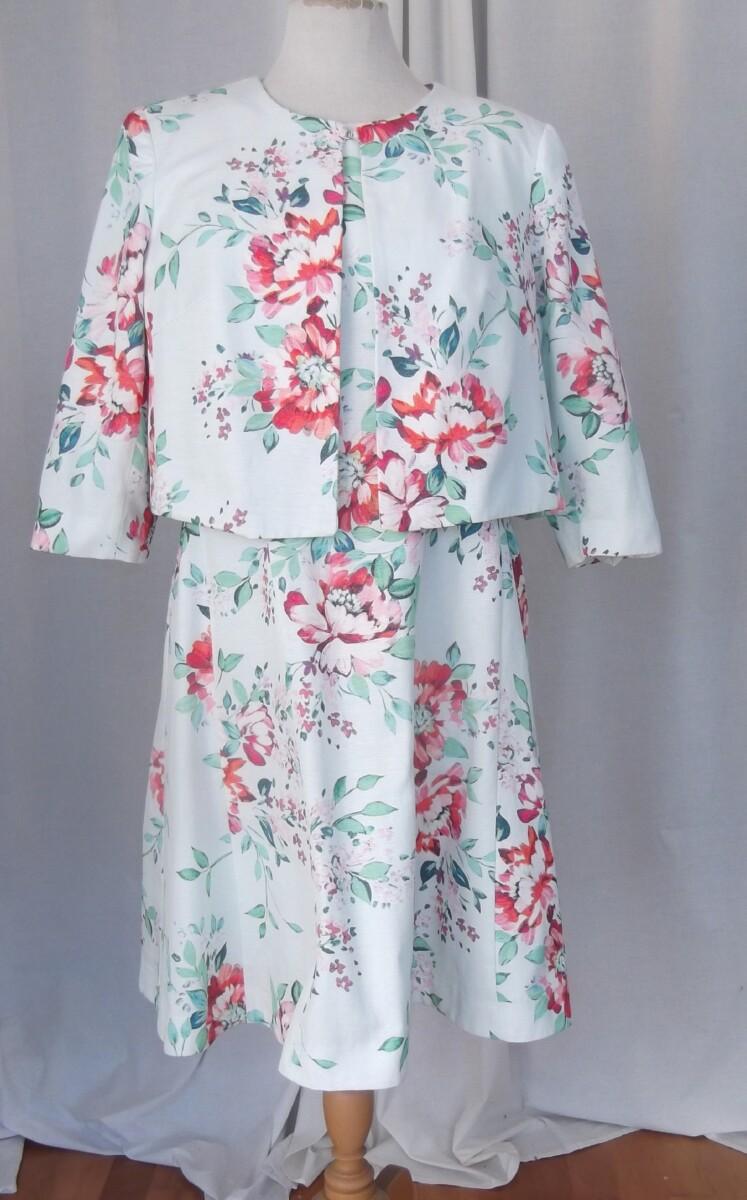 jacques vert JACQUES VERT COLLECTION A LINE DRESS & JACKET IN MINT CHENILLE FLORAL PRINTED JACQUARD