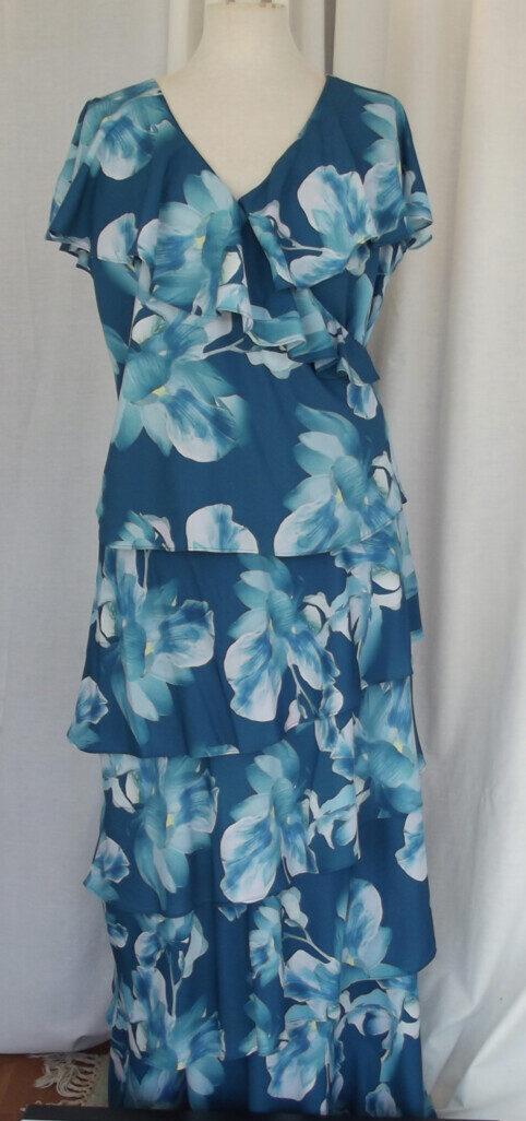 jacques vert JACQUES VERT COLLECTION BARCELONA RANGE MAXI SKIRT & CROSS OVER TOP IN SEA GREEN CREPE CHIFFON MAGNOLIA FLOWER HEAD PRINT