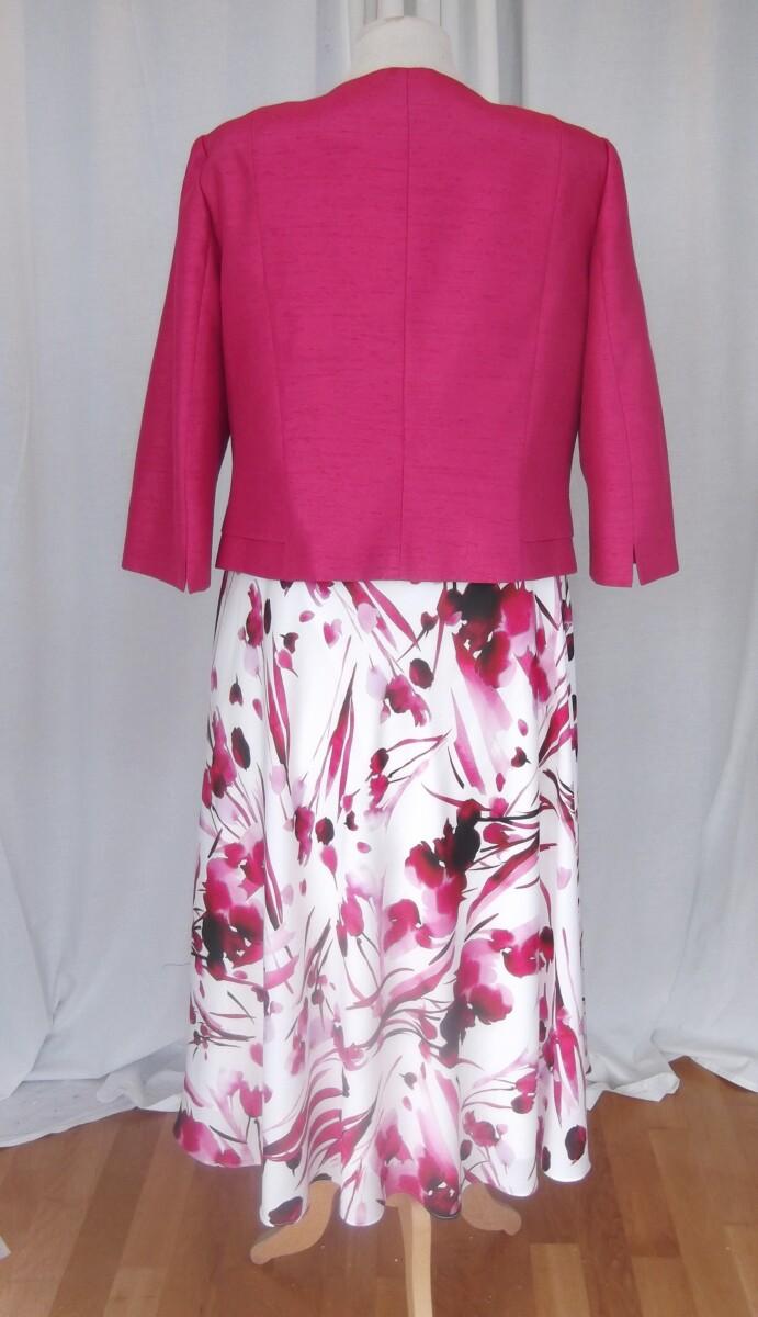 Jacques Vert JACQUES VERT COLLECTION BERRY POCKET DETAIL SHANTUNG JACKET IVORY SATEEN DRESS PINK ABSTRACT PRINT
