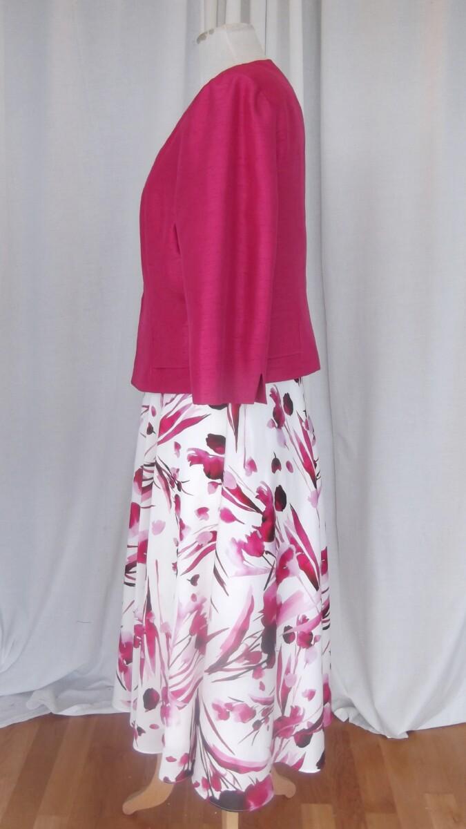 Jacques Vert JACQUES VERT COLLECTION BERRY POCKET DETAIL SHANTUNG JACKET IVORY SATEEN DRESS PINK ABSTRACT PRINT