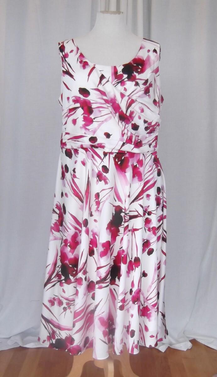 Jacques Vert JACQUES VERT COLLECTION BERRY POCKET DETAIL SHANTUNG JACKET IVORY SATEEN DRESS PINK ABSTRACT PRINT