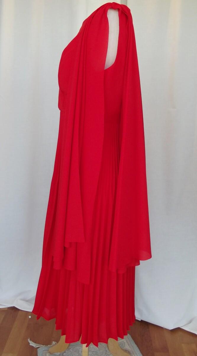 Jacques Vert JACQUES VERT COLLECTION BRIGHT RED CREPE CHIFFON DRESS WITH SUNRAY PLEATED SKIRT & OVER THE SHOULDER PASHMINA