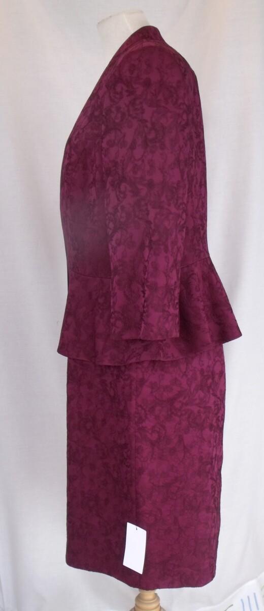 Jacques Vert JACQUES VERT COLLECTION BURGUNDY JACQUARD CHINOIS DRESS AND MATCHING PEPLUM JACKET