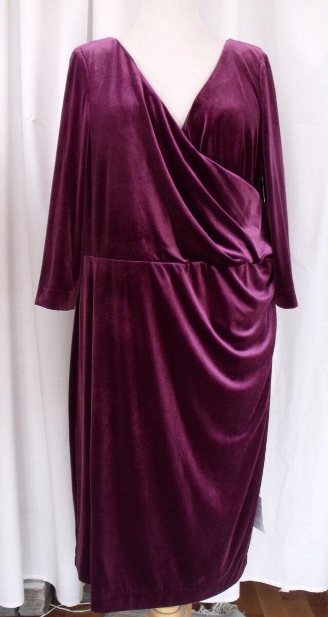 jacques vert JACQUES VERT COLLECTION BURGUNDY VELVET 3/4 SLEEVED DRESS CROSS OVER BODICE