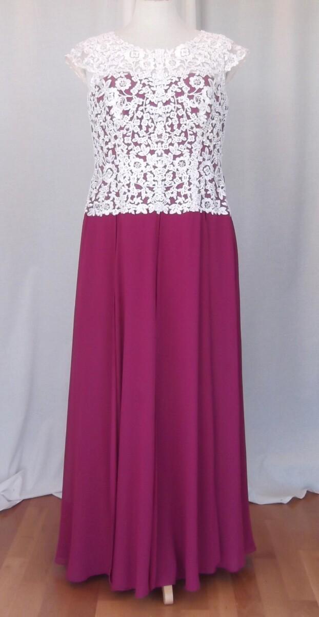 jacques vert JACQUES VERT COLLECTION CERISE PINK CHIFFON MAXI DRESS WITH IVORY LACE OVER BODICE