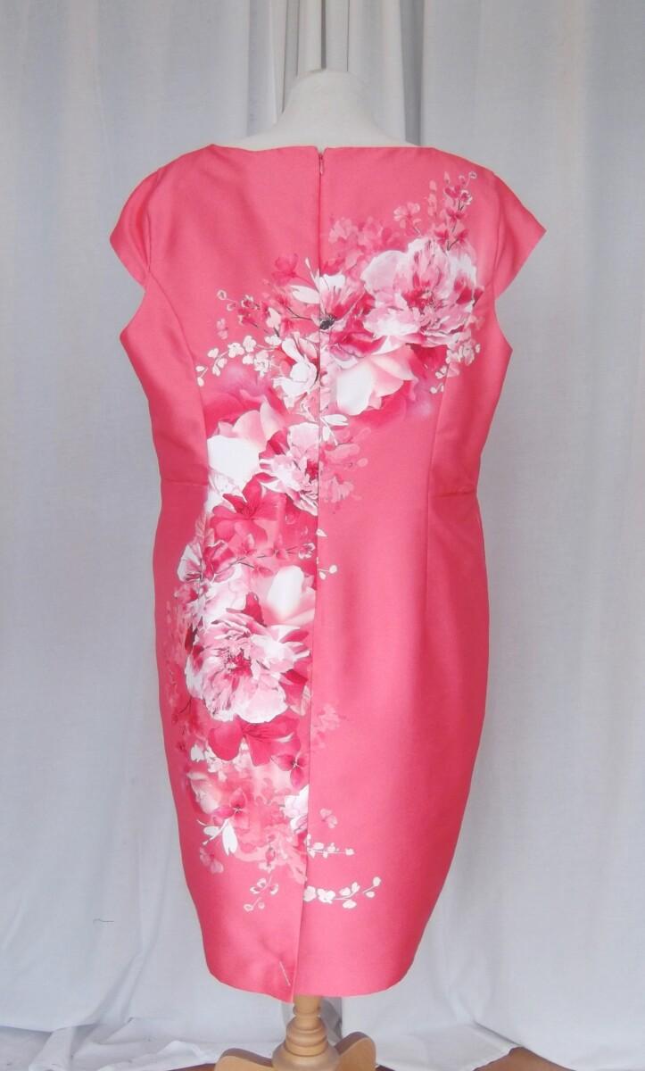 Jacques Vert JACQUES VERT COLLECTION CORAL SHANTUNG SHIFT DRESS IVORY PLACEMENT PRINT CORAL CURVED EDGE SHORT JACKET