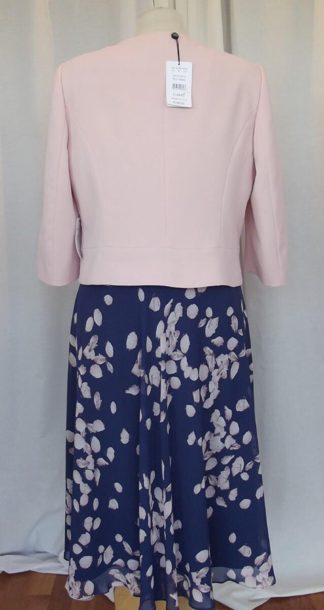 Jacques Vert JACQUES VERT COLLECTION DARK BLUE CHIFFON DRESS RANDOM PINK LEAF PRINT & PINK BAILEY CREPE JACKET