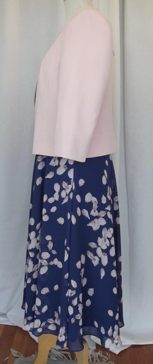 Jacques Vert JACQUES VERT COLLECTION DARK BLUE CHIFFON DRESS RANDOM PINK LEAF PRINT & PINK BAILEY CREPE JACKET