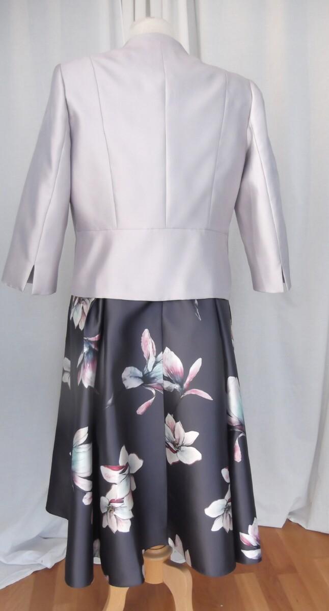 Jacques Vert JACQUES VERT COLLECTION DARK BROWN JACQUARD SHANTUNG PROM DRESS MAGNOLIA FLOWERHEAD PRINT & MATCHING TAUPE JACQUARD SHANTUNGJACKET