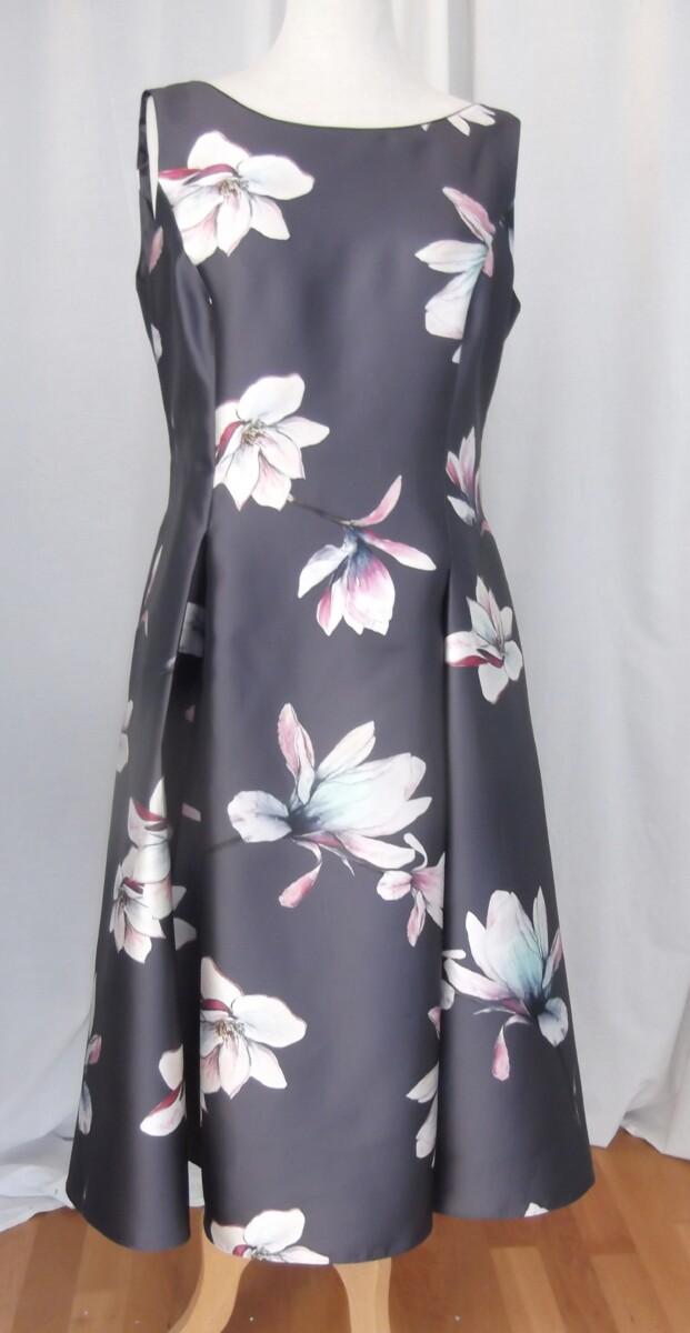 Jacques Vert JACQUES VERT COLLECTION DARK BROWN JACQUARD SHANTUNG PROM DRESS MAGNOLIA FLOWERHEAD PRINT & MATCHING TAUPE JACQUARD SHANTUNGJACKET