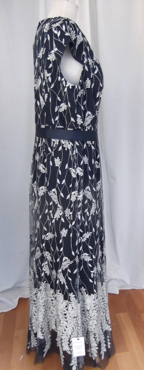 Jacques Vert JACQUES VERT COLLECTION ELENA VINE LEAF MAXI DRESS SILVER EMBROIDERY ON FINE NAVY MESH OVER NAVY CREPE CHIFFON JACQUES VERT COLLECTION