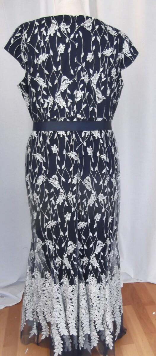 Jacques Vert JACQUES VERT COLLECTION ELENA VINE LEAF MAXI DRESS SILVER EMBROIDERY ON FINE NAVY MESH OVER NAVY CREPE CHIFFON JACQUES VERT COLLECTION