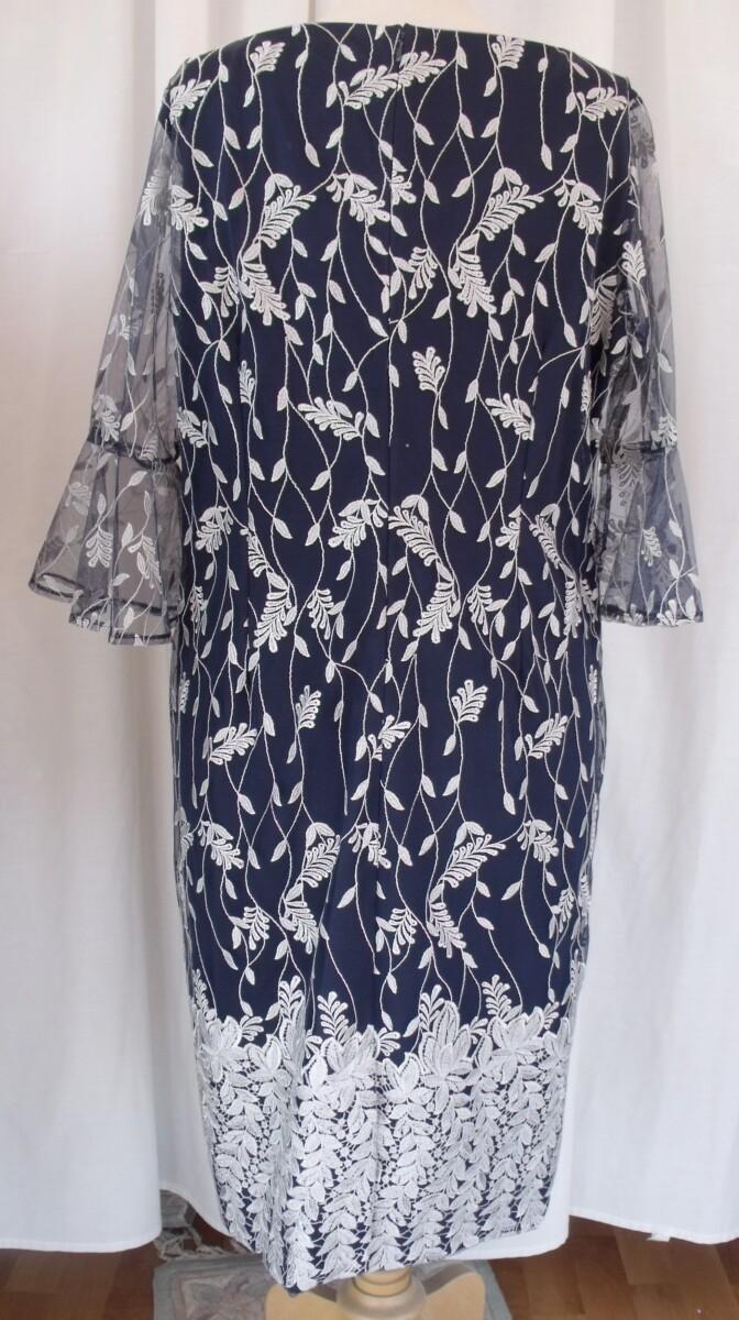 Jacques Vert JACQUES VERT COLLECTION ELENA VINE LEAF SHIFT DRESS SILVER EMBROIDERY ON FINE NAVY MESH OVER NAVY CREPE