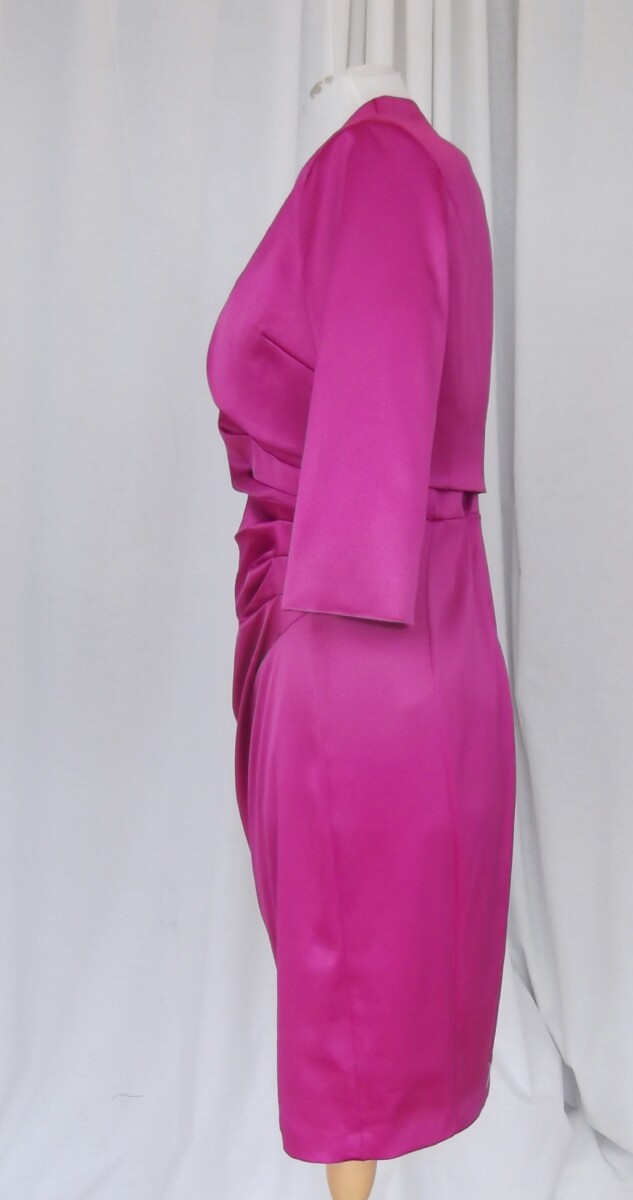 Jacques Vert JACQUES VERT COLLECTION FUSCHIA PINK SATIN SLEEVELESS SHIFT DRESS & LONG SLEEVED FUSCHIA SATIN BOLERO