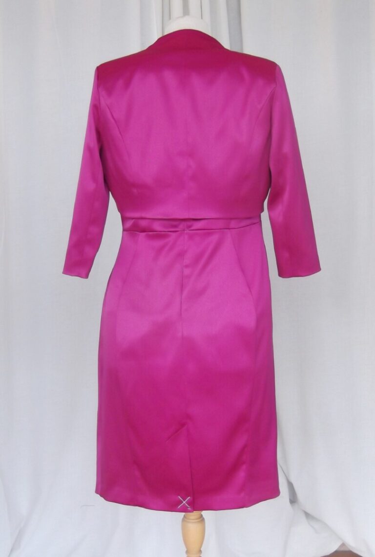 Jacques Vert JACQUES VERT COLLECTION FUSCHIA PINK SATIN SLEEVELESS SHIFT DRESS & LONG SLEEVED FUSCHIA SATIN BOLERO