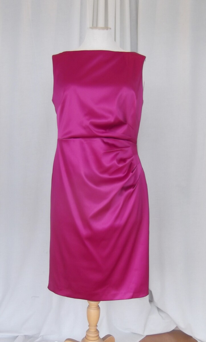 Jacques Vert JACQUES VERT COLLECTION FUSCHIA PINK SATIN SLEEVELESS SHIFT DRESS & LONG SLEEVED FUSCHIA SATIN BOLERO