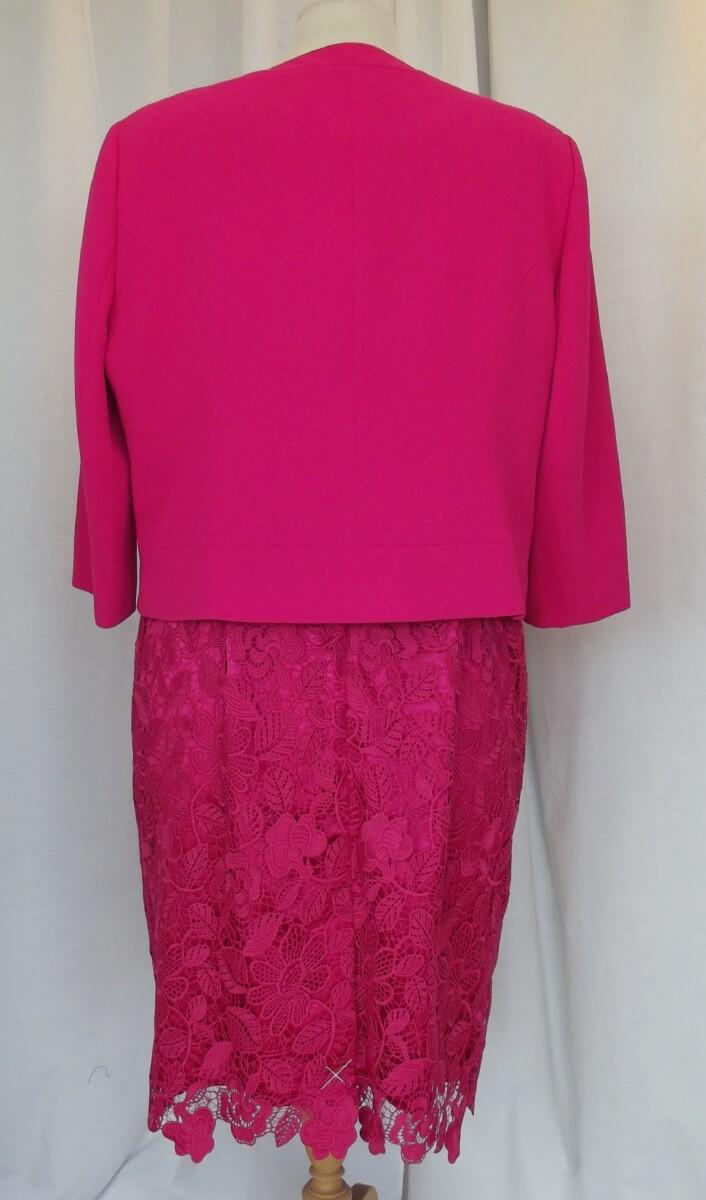 Jacques Vert JACQUES VERT COLLECTION HOT PINK HEAVY LACE SHIFT DRESS SCALLOPED EDGES & HOT PINK BAILEY CREPE JACKET