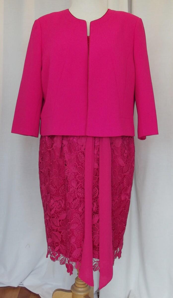 jacques vert JACQUES VERT COLLECTION HOT PINK HEAVY LACE SHIFT DRESS SCALLOPED EDGES & HOT PINK BAILEY CREPE JACKET