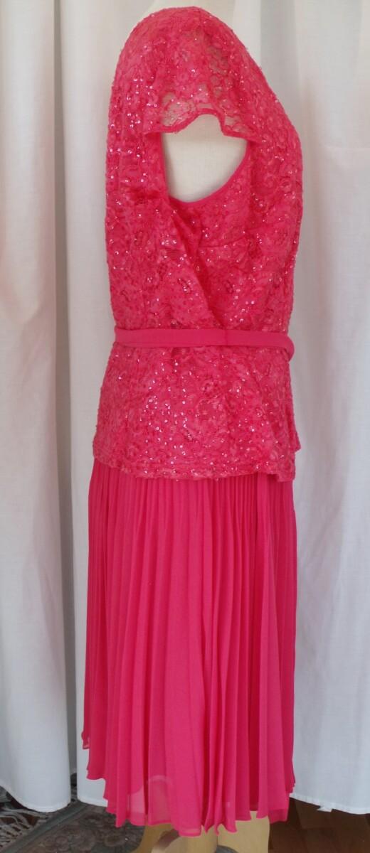 Jacques Vert JACQUES VERT COLLECTION HOT PINK SEQUINNED LACE TOP SUNRAY PLEATED CHIFFON SKIRT OPTIONAL CHIFFON SASH