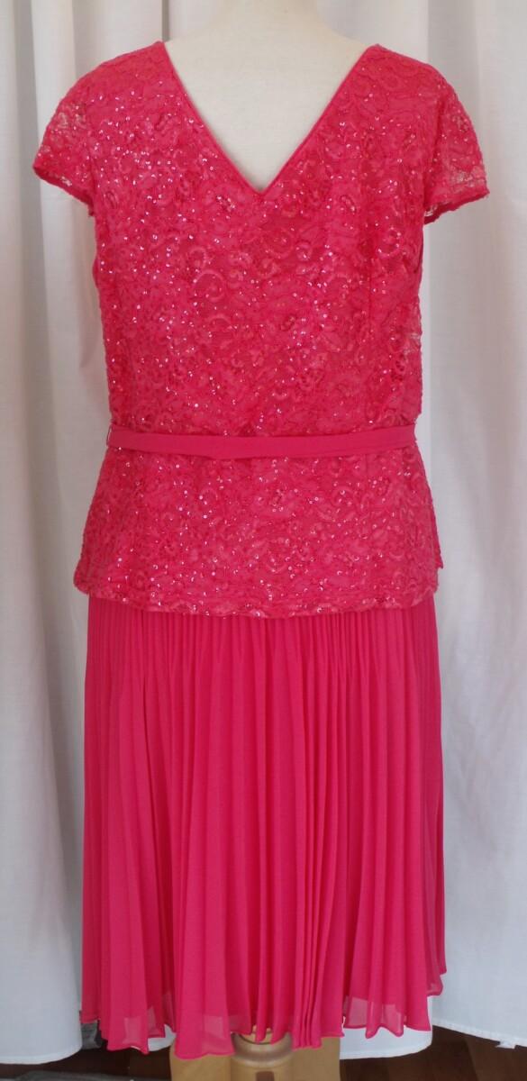 Jacques Vert JACQUES VERT COLLECTION HOT PINK SEQUINNED LACE TOP SUNRAY PLEATED CHIFFON SKIRT OPTIONAL CHIFFON SASH
