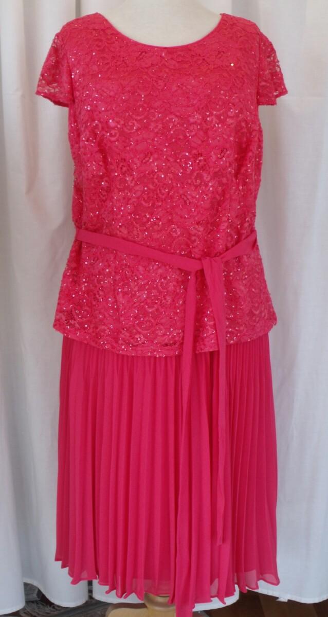 jacques vert JACQUES VERT COLLECTION HOT PINK SEQUINNED LACE TOP SUNRAY PLEATED CHIFFON SKIRT OPTIONAL CHIFFON SASH