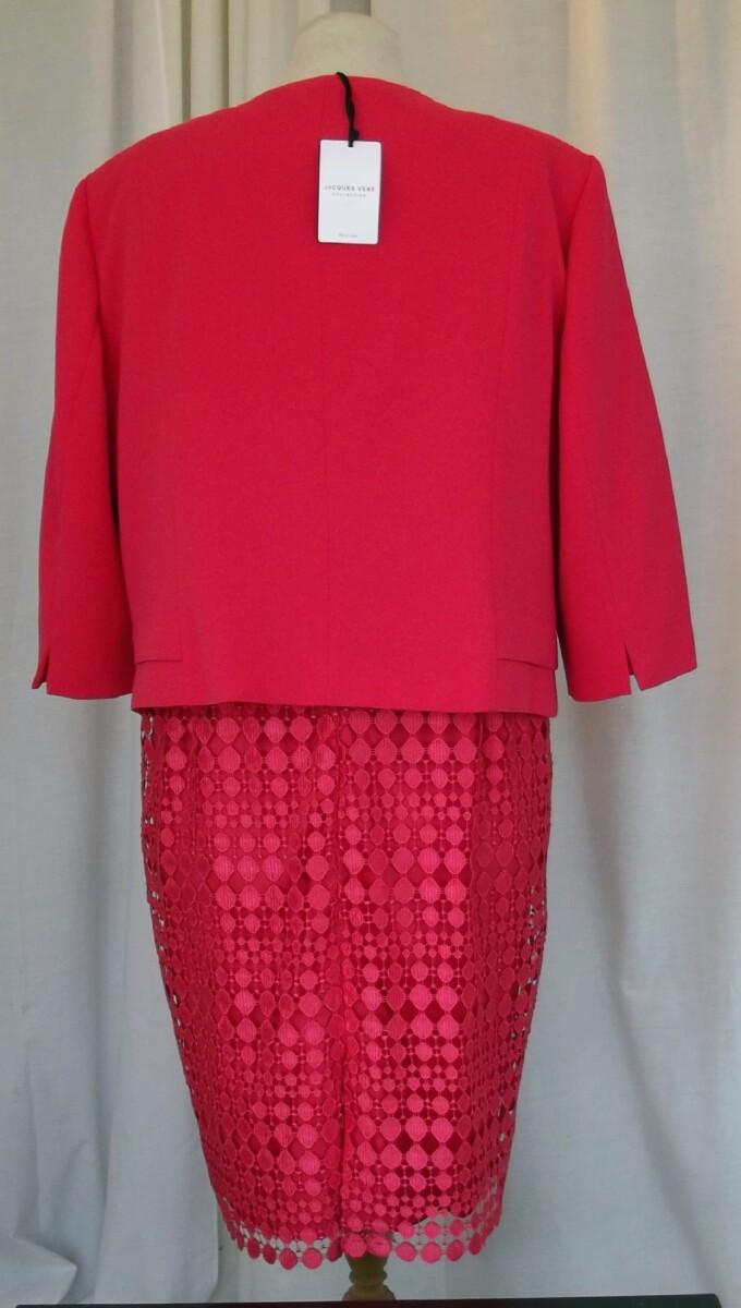 Jacques Vert JACQUES VERT COLLECTION HOT PINK SPOT LACE SHORT SLEEVED SHIFT DRESS & MATCHING HOT PINK CREPE POCKET DETAIL JACKET