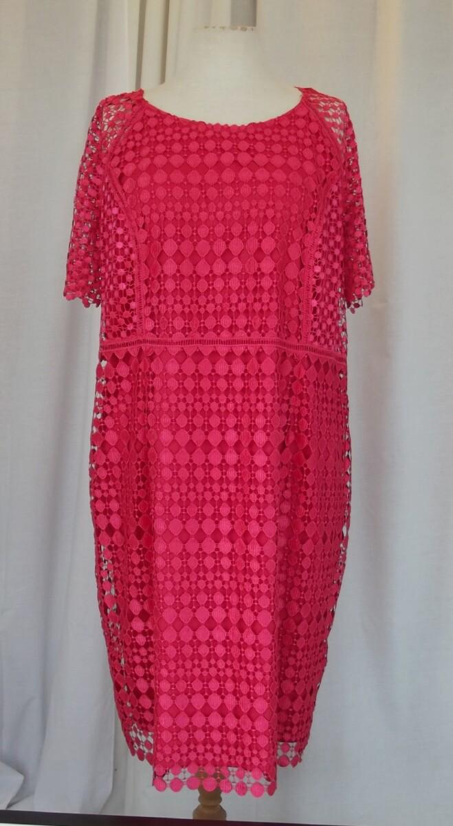 Jacques Vert JACQUES VERT COLLECTION HOT PINK SPOT LACE SHORT SLEEVED SHIFT DRESS & MATCHING HOT PINK CREPE POCKET DETAIL JACKET