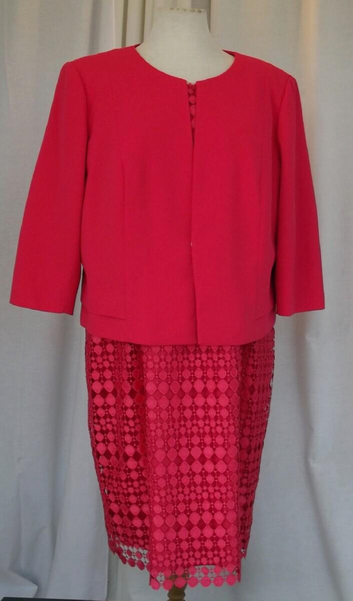 jacques vert JACQUES VERT COLLECTION HOT PINK SPOT LACE SHORT SLEEVED SHIFT DRESS & MATCHING HOT PINK CREPE POCKET DETAIL JACKET