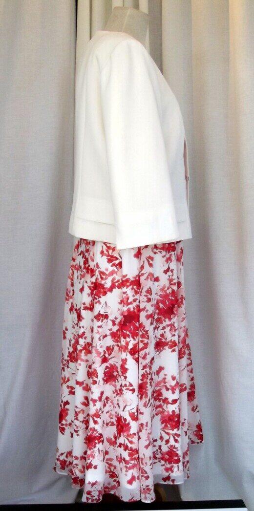 Jacques Vert JACQUES VERT COLLECTION IVORY CHIFFON DRESS HOT PINK FLORAL PRINT & MATCHING IVORY CREPE POCKET DETAIL JACKET