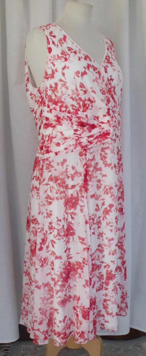 Jacques Vert JACQUES VERT COLLECTION IVORY CHIFFON DRESS HOT PINK FLORAL PRINT & MATCHING HOT PINK CREPE POCKET DETAIL JACKET
