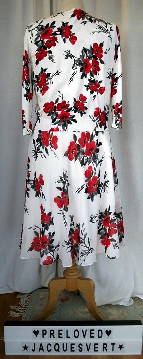 Jacques Vert JACQUES VERT “COLLECTION” IVORY CHIFFON DRESS POPPY RED PRINT & POPPY RED PRINTED CARDIGAN