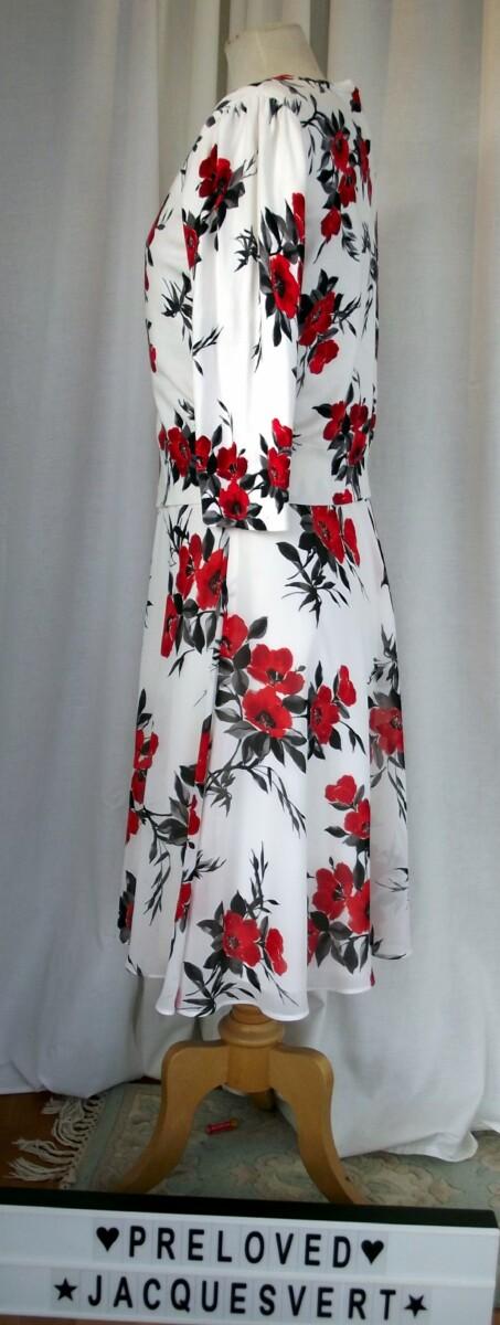 Jacques Vert JACQUES VERT “COLLECTION” IVORY CHIFFON DRESS POPPY RED PRINT & POPPY RED PRINTED CARDIGAN