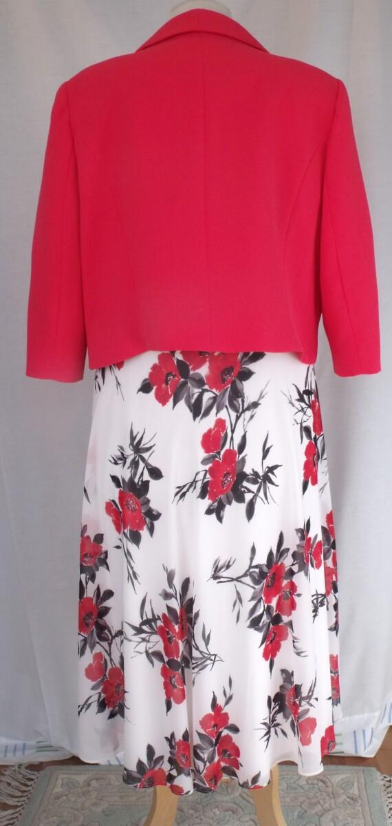 Jacques Vert JACQUES VERT COLLECTION IVORY CHIFFON DRESS POPPY RED PRINT & POPPY RED CREPE DRAPE JACKET