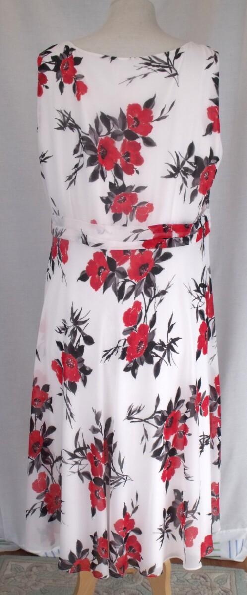 Jacques Vert JACQUES VERT COLLECTION IVORY CHIFFON DRESS POPPY RED PRINT & POPPY RED CREPE DRAPE JACKET