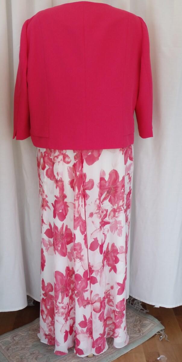 Jacques Vert JACQUES VERT COLLECTION IVORY CHIFFON MAXI DRESS HOT PINK FLORAL PRINT & MATCHING HOT PINK CREPE POCKET DETAIL JACKET