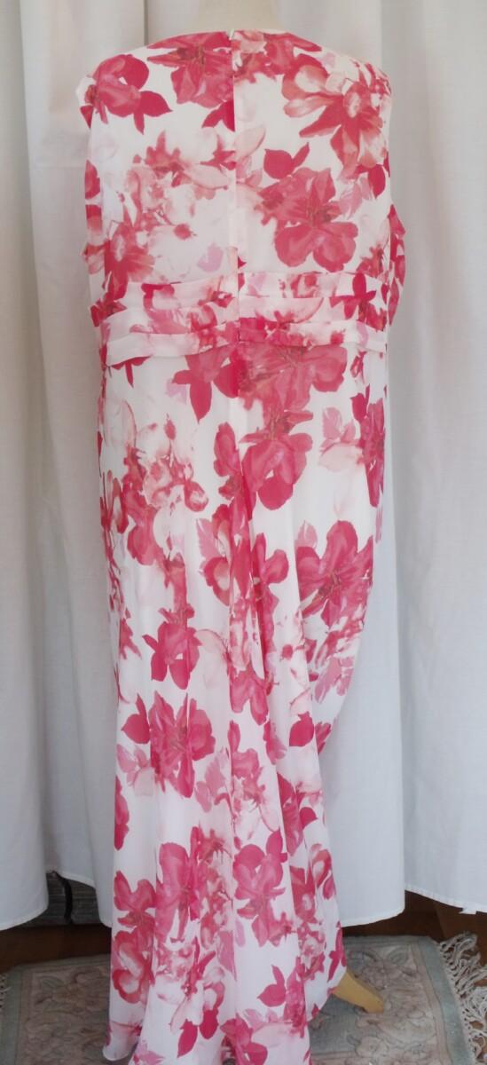 Jacques Vert JACQUES VERT COLLECTION IVORY CHIFFON MAXI DRESS HOT PINK FLORAL PRINT & MATCHING HOT PINK CREPE POCKET DETAIL JACKET