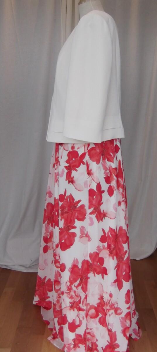 Jacques Vert JACQUES VERT COLLECTION IVORY CREPE CHIFFON MAXI DRESS HOT PINK FLORAL PRINT & MATCHING IVORY SHANTUNG POCKET DETAIL JACKET