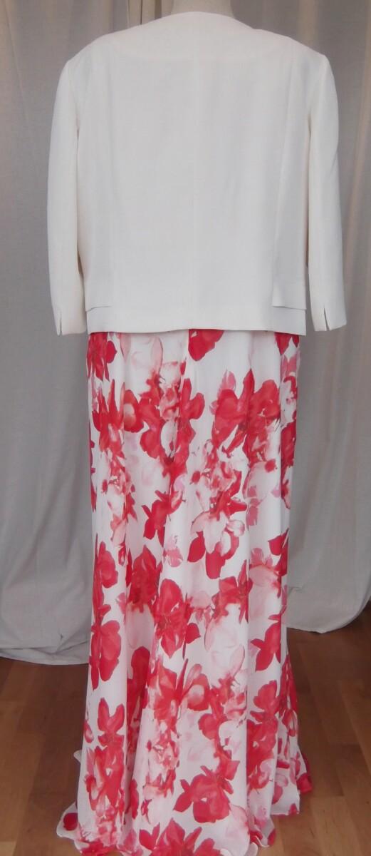 Jacques Vert JACQUES VERT COLLECTION IVORY CREPE CHIFFON MAXI DRESS HOT PINK FLORAL PRINT & MATCHING IVORY SHANTUNG POCKET DETAIL JACKET
