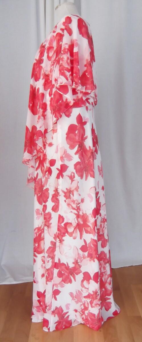 Jacques Vert JACQUES VERT COLLECTION IVORY CREPE CHIFFON MAXI DRESS HOT PINK HIBISCUS PRINT & MATCHING PASHMINA