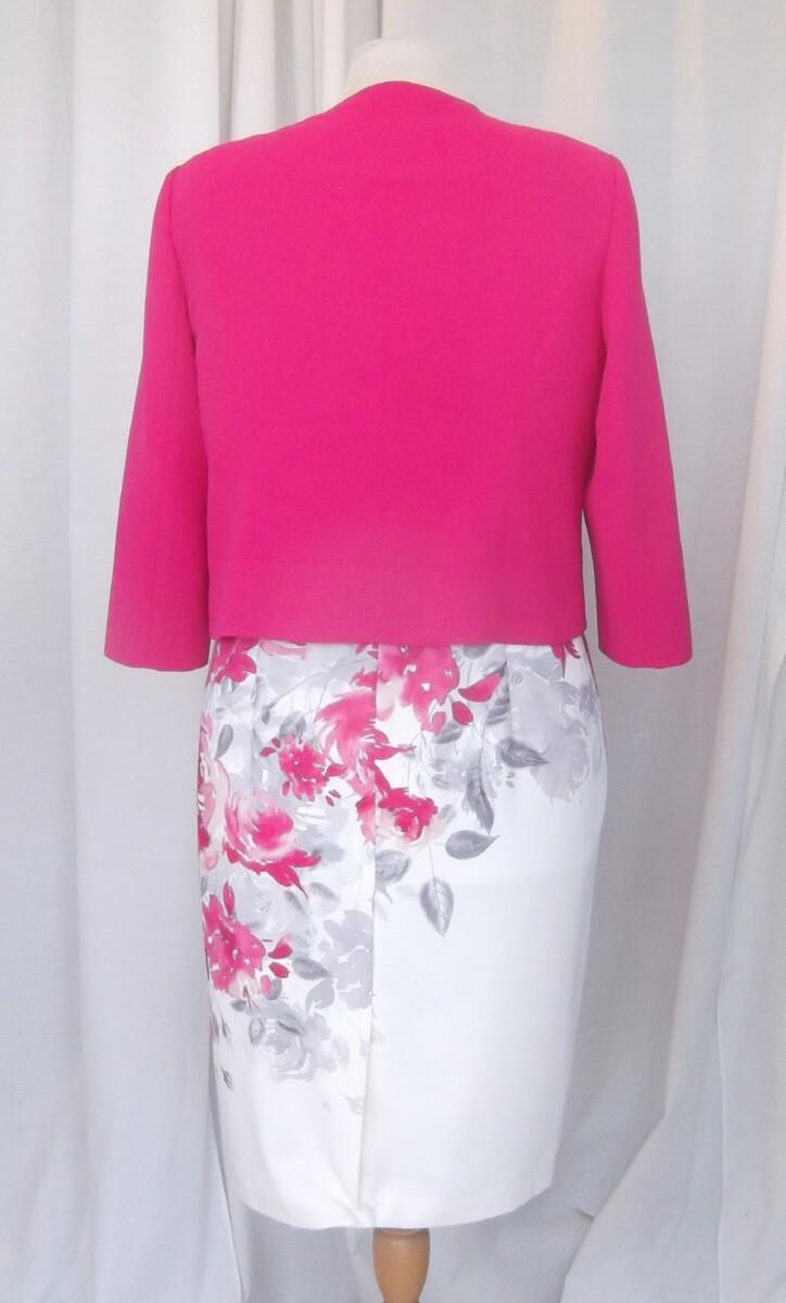 Jacques Vert JACQUES VERT COLLECTION IVORY CREPE SHIFT DRESS BRIGHT PINK FLORAL PLACEMENT PRINT BRIGHT PINK BAILEY CREPE JACKET