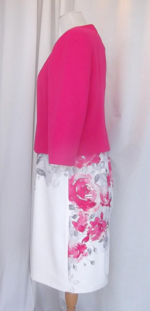 Jacques Vert JACQUES VERT COLLECTION IVORY CREPE SHIFT DRESS BRIGHT PINK FLORAL PLACEMENT PRINT BRIGHT PINK BAILEY CREPE JACKET