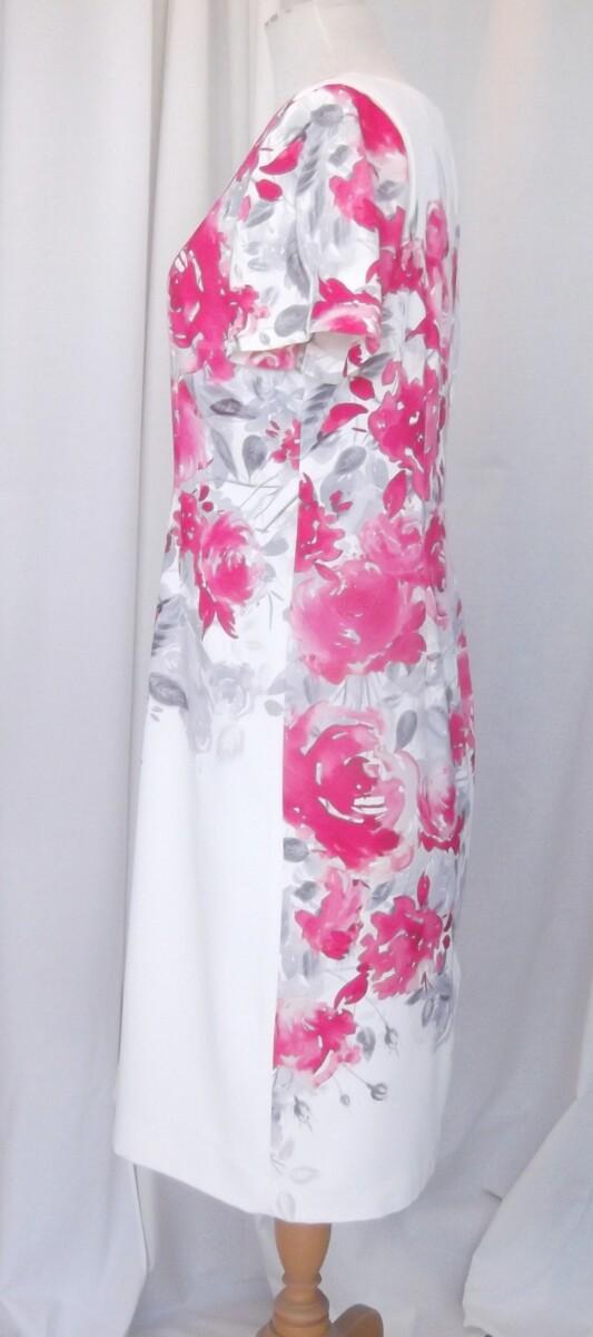 Jacques Vert JACQUES VERT COLLECTION IVORY CREPE SHIFT DRESS BRIGHT PINK FLORAL PLACEMENT PRINT BRIGHT PINK BAILEY CREPE JACKET