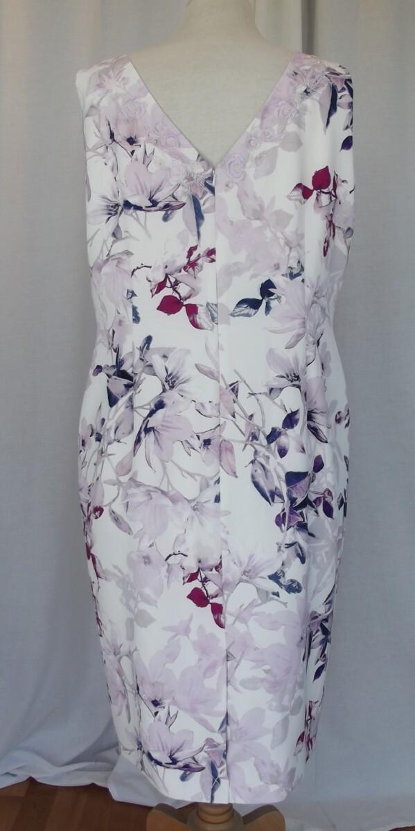 Jacques Vert JACQUES VERT COLLECTION IVORY CREPE SHIFT DRESS LILAC PRINT BEADED NECKLINE