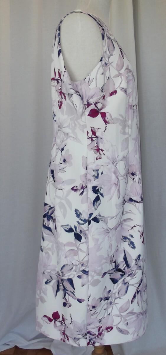 jacques vert JACQUES VERT COLLECTION IVORY CREPE SHIFT DRESS LILAC PRINT BEADED NECKLINE