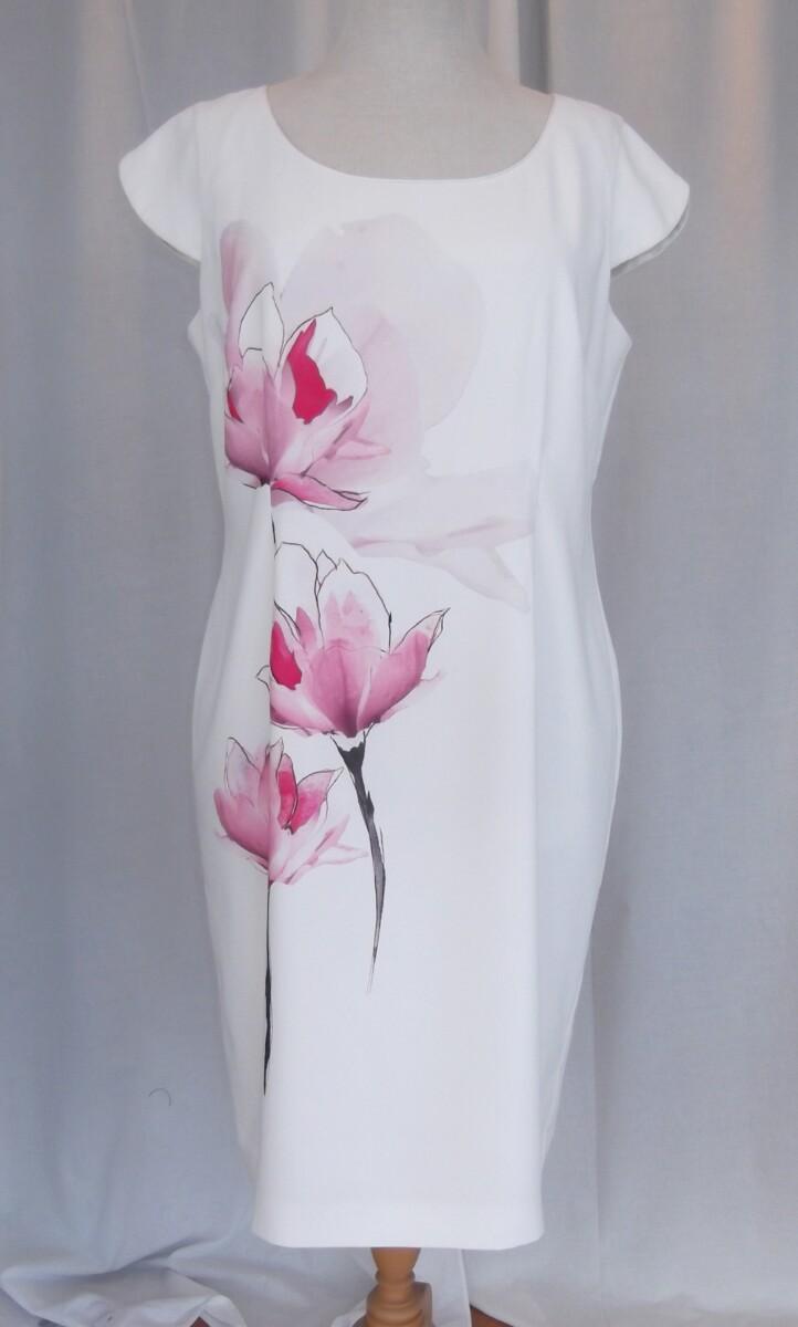 Jacques Vert JACQUES VERT “COLLECTION “IVORY CREPE SHIFT DRESS PINK MAGNOLIA PLACEMENT PRINT & MATCHING PINK CREPE SHORT JACKET