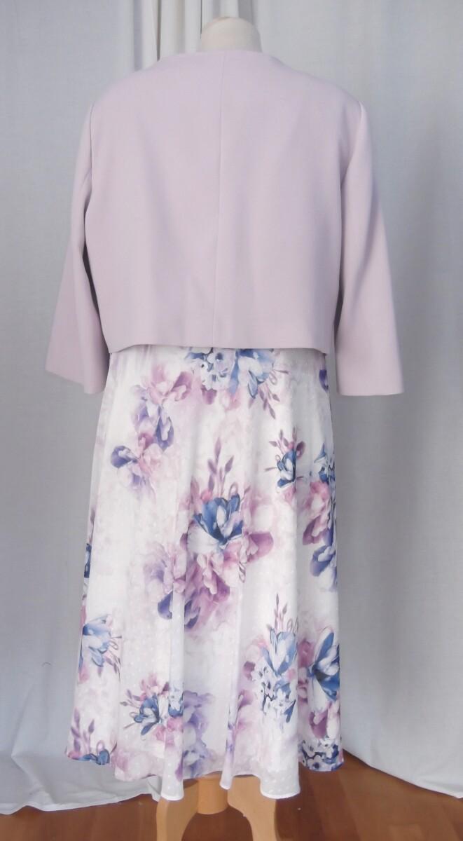 Jacques Vert JACQUES VERT COLLECTION IVORY DOBBY FABRIC DRESS LILAC & BLUE PRINT MATCHING SOFT LILAC CREPE SHORT JACKET