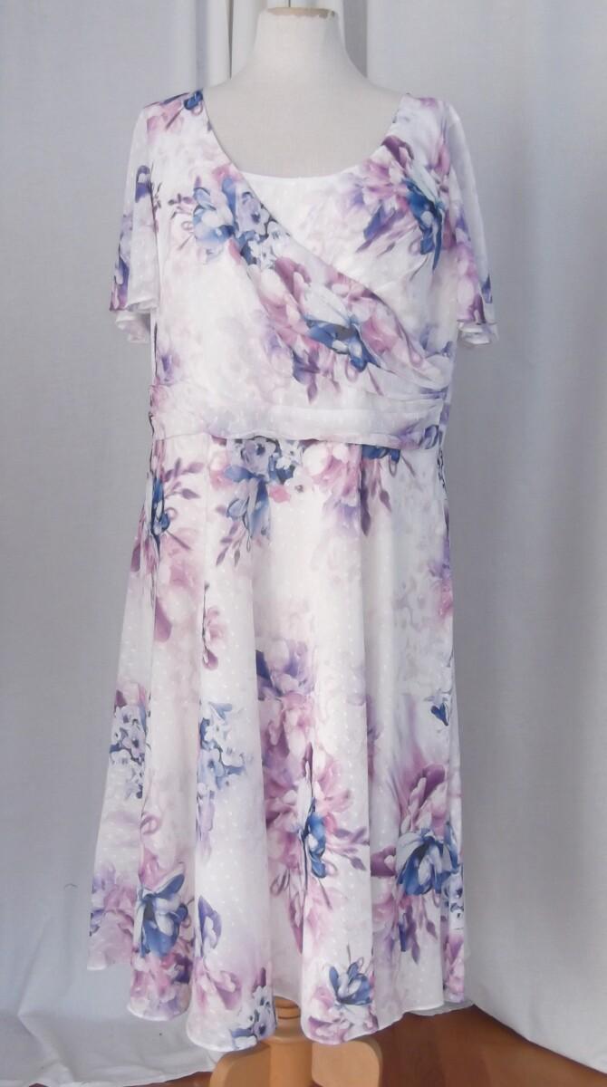Jacques Vert JACQUES VERT COLLECTION IVORY DOBBY FABRIC DRESS LILAC & BLUE PRINT MATCHING SOFT LILAC CREPE SHORT JACKET