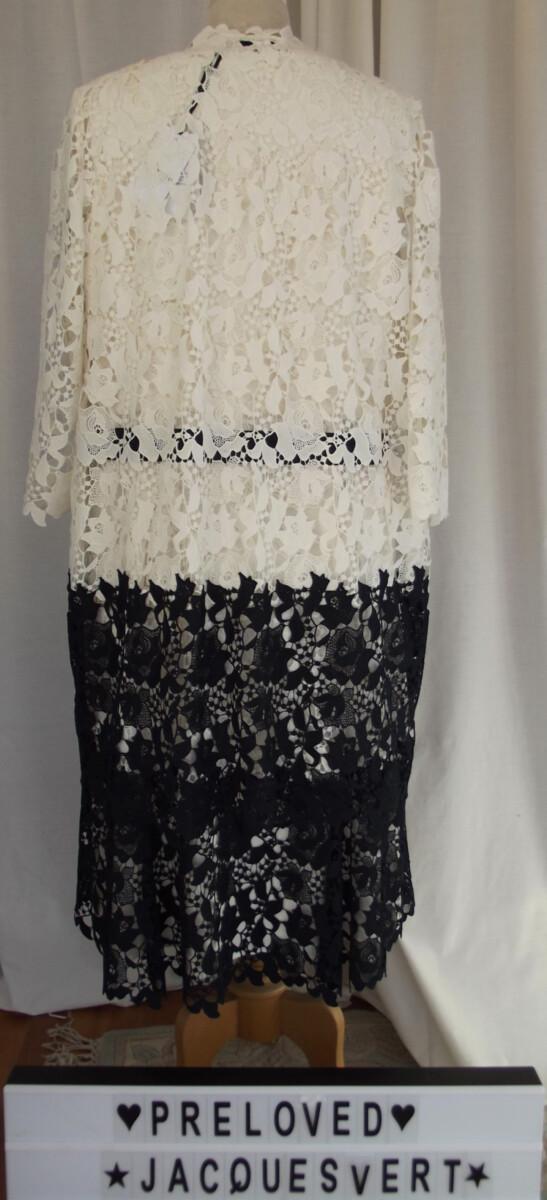 Jacques Vert JACQUES VERT COLLECTION IVORY LACE DRESS NAVY BLUE LACE BORDER & IVORY LACE EDGE TO EDGE 3/4 SHACKET WITH NAVY LACE BORDER