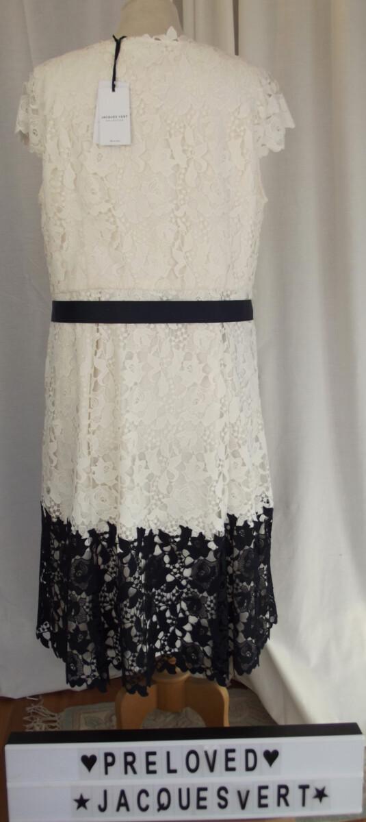Jacques Vert JACQUES VERT COLLECTION IVORY LACE DRESS NAVY BLUE LACE BORDER & IVORY LACE EDGE TO EDGE 3/4 SHACKET WITH NAVY LACE BORDER