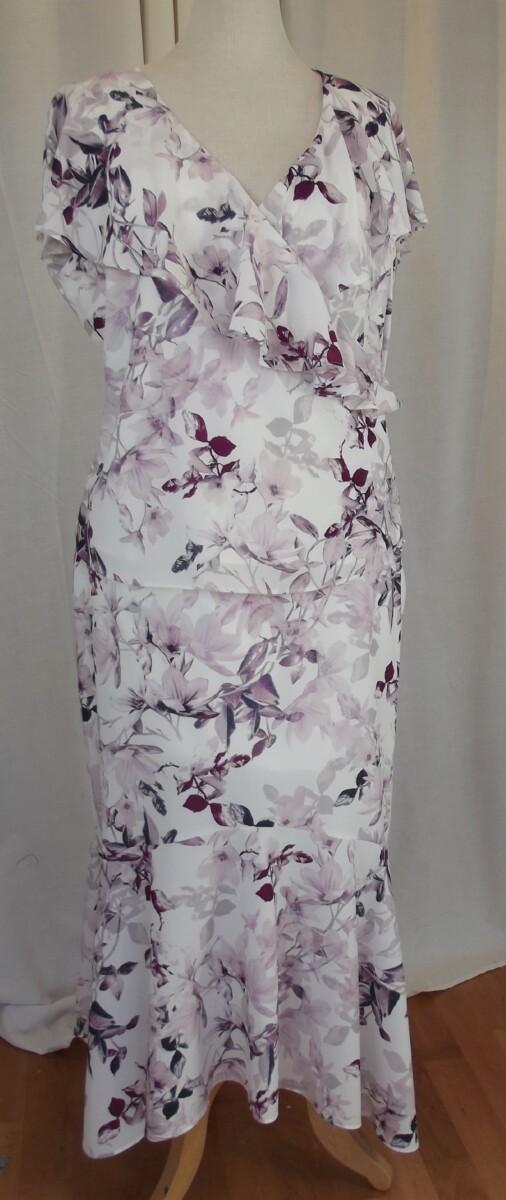 jacques vert JACQUES VERT COLLECTION IVORY SOFT CREPE SKIRT & CROSS OVER TOP LILAC FLORAL PRINT
